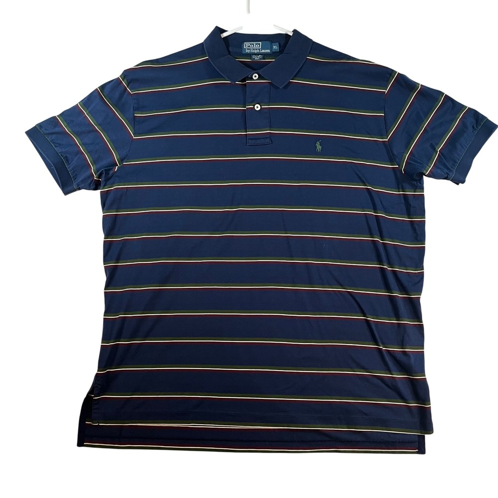 Polo Ralph Lauren Mens XL Pima Cotton Striped Polo Shirt Navy Blue Green Red